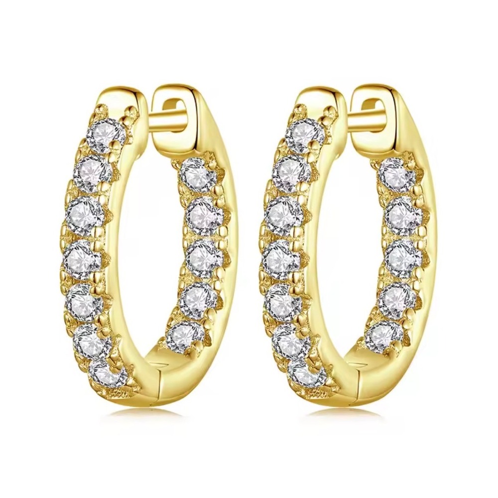 Moissanite Hoop Earrings 925 Sterling Silver Gold Plated Huggie Small 13mm